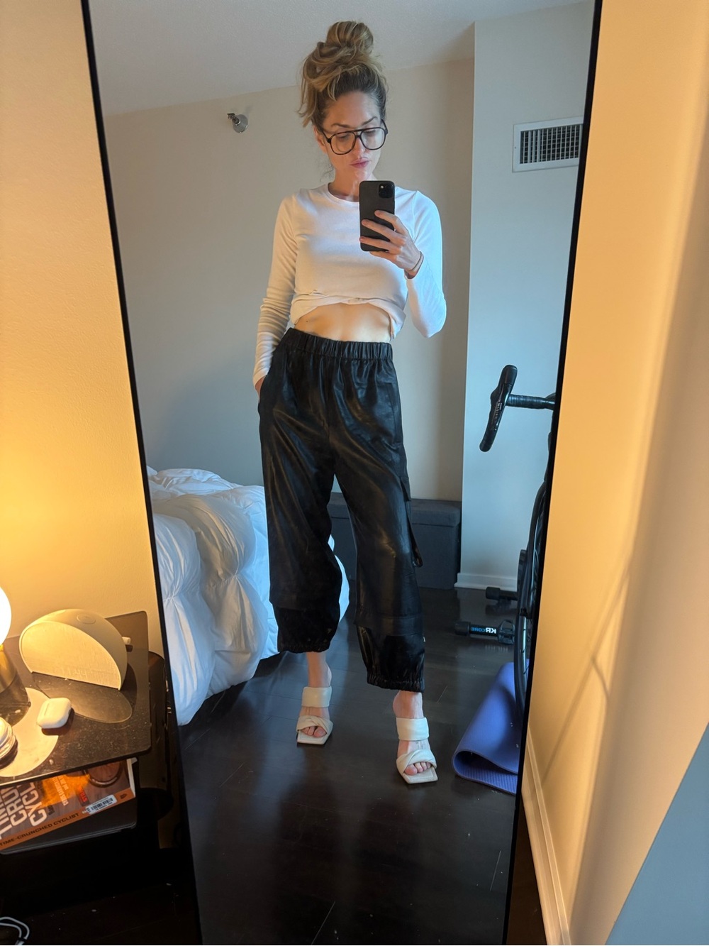 Tibi Black Faux Leather Elastic-Waist Jogger Pants